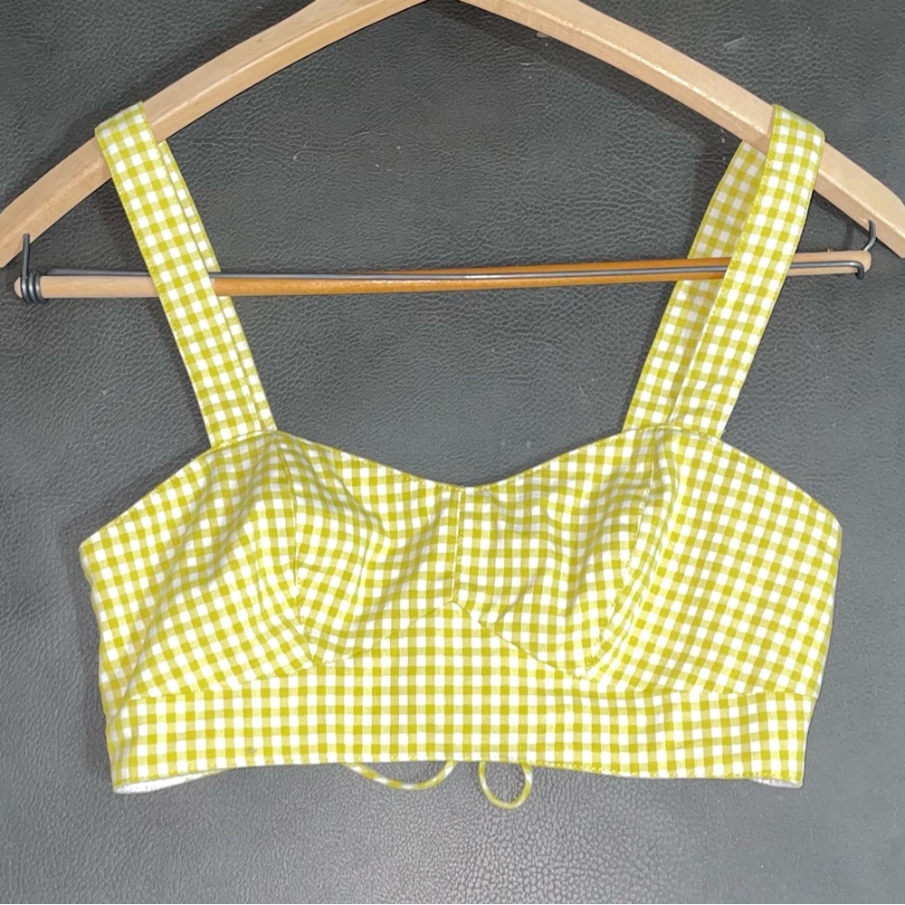 Topshop Yellow Gingham Corset Crop Top | Size 4